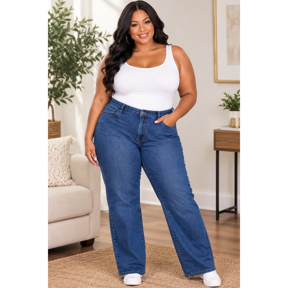 Gloria Vanderbilt Jeans Women's 16 Blue Amanda Straight Leg High Rise Denim Plus